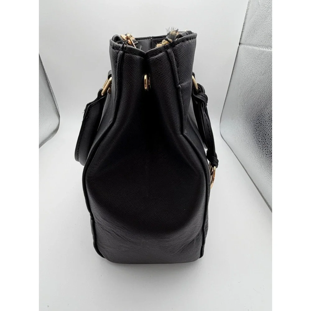 Michael Kors Black Saffiano Leather Tote Bag Gold Hardware MK Logo Handbag